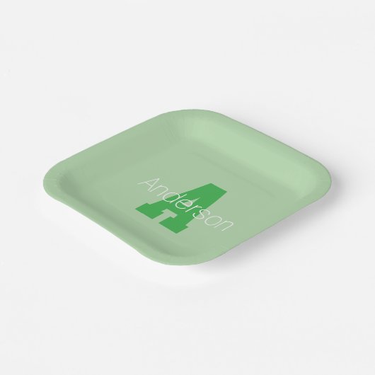 Dicke moderne Monogramm | Pale & Kelly Green Pappteller (Gewinkelt)