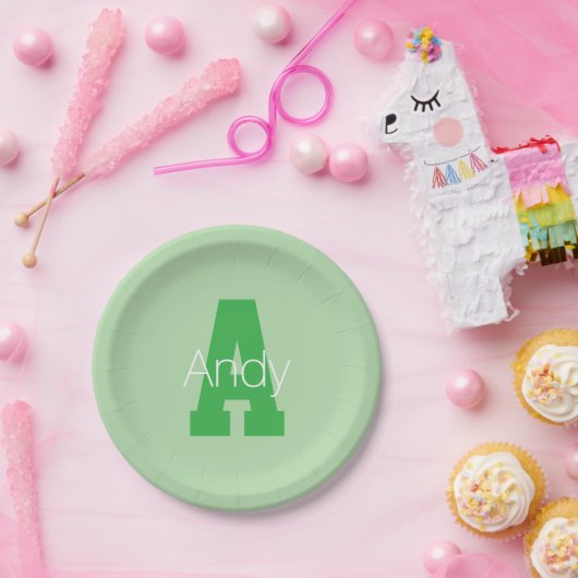 Dicke moderne Monogramm | Pale & Kelly Green Pappteller (Party)
