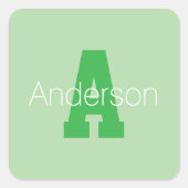 Dicke moderne Monogramm | Pale & Kelly Green Quadratischer Aufkleber (Vorderseite)