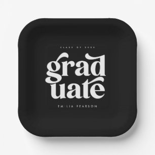 Dicke, moderne schwarze Graduierungspartei Pappteller