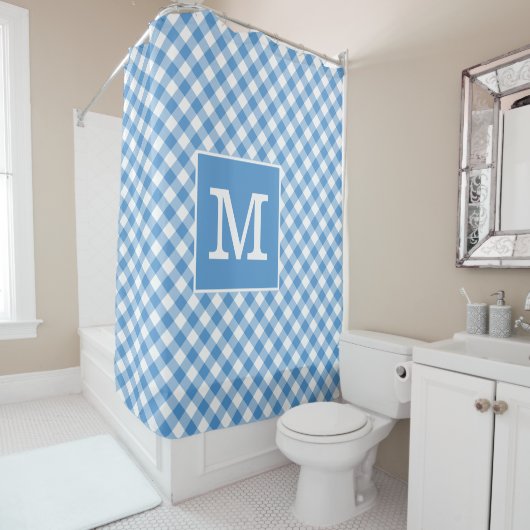 Dicke Monogram Light Blue und White Gingham Muster Duschvorhang (Beispiel)