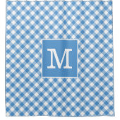 Dicke Monogram Light Blue und White Gingham Muster Duschvorhang (Vorderseite)