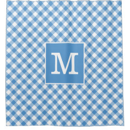 Dicke Monogram Light Blue und White Gingham Muster Duschvorhang