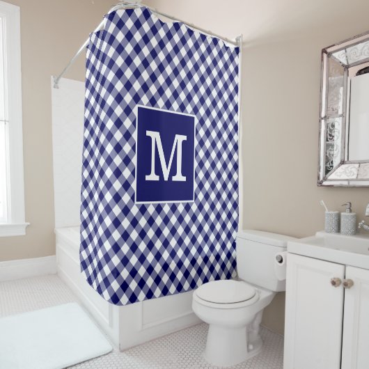 Dicke monogram Navy Blue und White Gingham Pattern Duschvorhang (Beispiel)