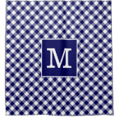 Dicke monogram Navy Blue und White Gingham Pattern Duschvorhang (Vorderseite)