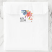 Dicke Monogram Watercolor Wildblume Blue Wedding Quadratischer Aufkleber (Tasche)