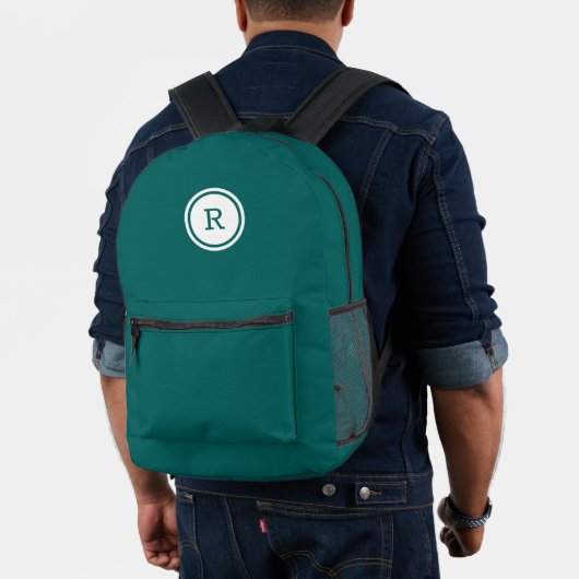 Dicke Monogramm im weißen Kreis auf Aquamarin Bedruckter Rucksack (Insitu (Modell))