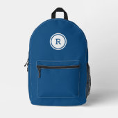 Dicke Monogramm im weißen Kreis auf blau Bedruckter Rucksack (Vorderseite)