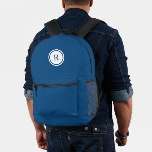 Dicke Monogramm im weißen Kreis auf blau Bedruckter Rucksack (Insitu (Modell))
