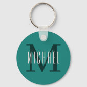 Dicke Monogramm Initial- und Vorname Blau Aquamari Schlüsselanhänger (Vorderseite)