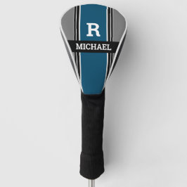 Dicke Monogramm & Name, Ocean Blue Gray Blk. Strei Golf Headcover