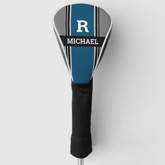 Dicke Monogramm & Name, Ocean Blue Gray Blk. Strei Golf Headcover (Vorderseite)