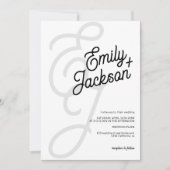 Dicke monogramm Pinselnamen schwarz qr Code Hochze Einladung (Vorderseite)