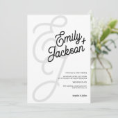 Dicke monogramm Pinselnamen schwarz qr Code Hochze Einladung (Stehend Vorderseite)