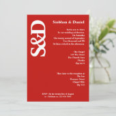 Dicke Monogramm Rot und Weiß Hochzeit Einladung (Stehend Vorderseite)