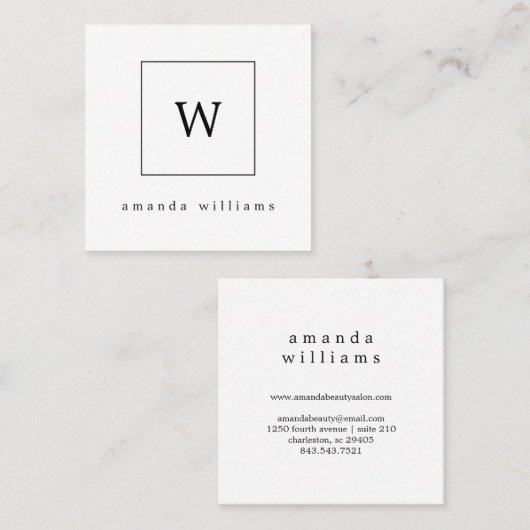 Dicke Monogramm schwarz-weiß beruflich Quadratische Visitenkarte (Vorne/Hinten)