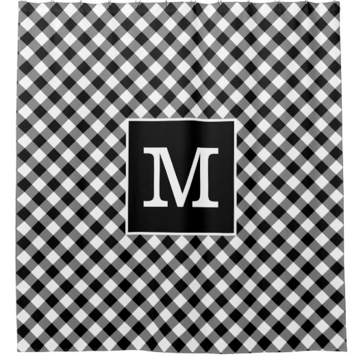 Dicke Monogramm Schwarz/Weiß Gingham Muster Duschvorhang (Vorderseite)