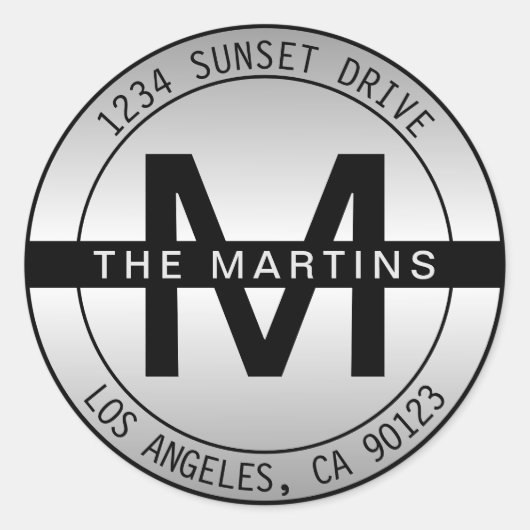 Dicke Monogramm- und Circle-Adresse | Gerahmte Bre Runder Aufkleber (Vorderseite)