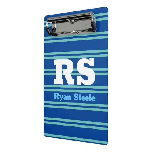 Dicke Monogramm und Name, Aquamarine Linien auf De Mini Klemmbrett (Gewinkelt2)