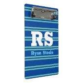 Dicke Monogramm und Name, Aquamarine Linien auf De Mini Klemmbrett (Schrägansicht)