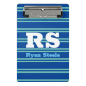 Dicke Monogramm und Name, Aquamarine Linien auf De Mini Klemmbrett (Vorderseite)