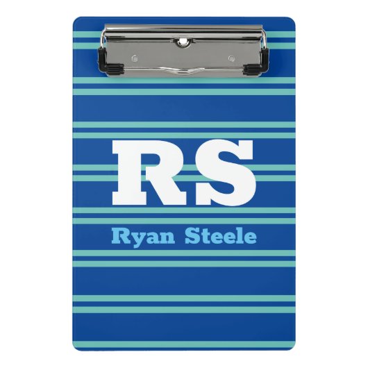 Dicke Monogramm und Name, Aquamarine Linien auf De Mini Klemmbrett (Vorderseite)