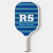 Dicke Monogramm und Name, Aquamarine Linien auf De Pickleball Schläger (Rückseite)