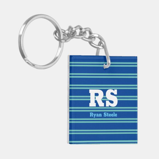 Dicke Monogramm und Name, Aquamarine Linien auf De Schlüsselanhänger (Vorderseite links)