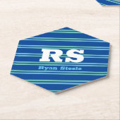 Dicke Monogramm und Name, Aquamarine Linien auf De Untersetzer (angewinkelt)