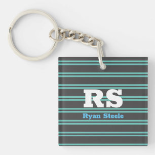 Dicke Monogramm und Name, Aquamarine Linien auf du Schlüsselanhänger