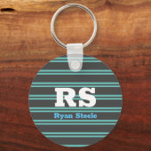 Dicke Monogramm und Name, Aquamarine Linien auf du Schlüsselanhänger (Vorderseite)