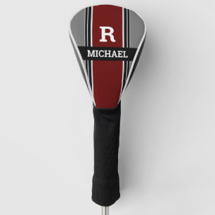 Dicke Monogramm und Name, dunkelrote, graue schwar Golf Headcover