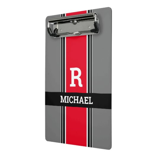 Dicke Monogramm und Name, rote, graue und schwarze Mini Klemmbrett (Gewinkelt2)