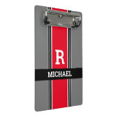 Dicke Monogramm und Name, rote, graue und schwarze Mini Klemmbrett (Schrägansicht)