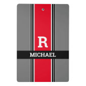 Dicke Monogramm und Name, rote, graue und schwarze Mini Klemmbrett (Rückseite)