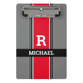 Dicke Monogramm und Name, rote, graue und schwarze Mini Klemmbrett (Vorderseite)