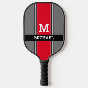 Dicke Monogramm und Name, rote, graue und schwarze Pickleball Schläger