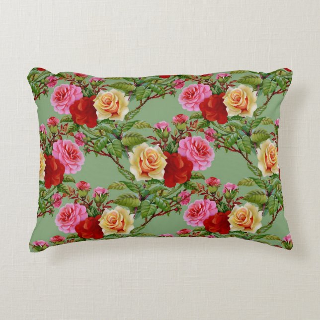 Dicke Muster Rot Gelb Rosa Rosen und Folies Dekokissen (Vorderseite)