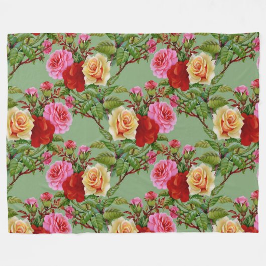 Dicke Muster Rot Gelb Rosa Rosen und Folies Fleecedecke (Vorderseite (Horizontal))