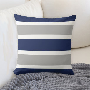 Dicke Navy Blue und Grau Streifen Design Kissen