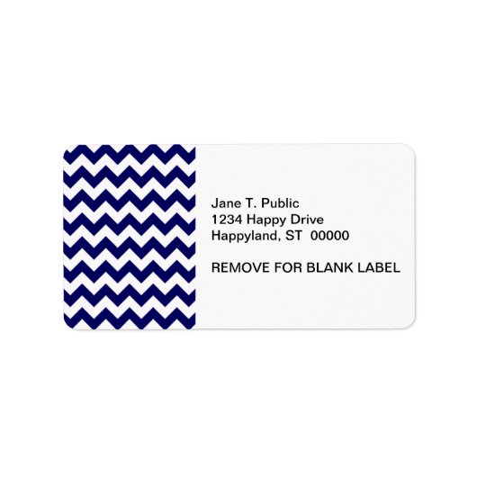 Dicke Navy Blue & White Zickzack Zig-Zag Muster Adressaufkleber (Vorne)