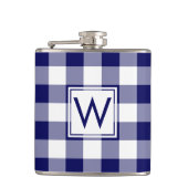 Dicke Navy und White Kariert Pattern mit Monogram Flachmann (Vorderseite)