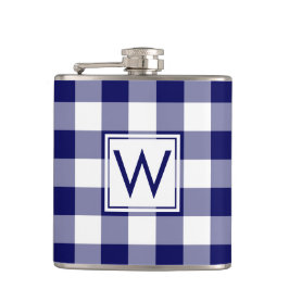 Dicke Navy und White Kariert Pattern mit Monogram Flachmann