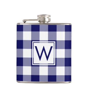 Dicke Navy und White Kariert Pattern mit Monogram Flachmann
