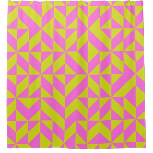 Dicke Neon Geometric Muster Pink Lime Green Bright Duschvorhang (Vorderseite)