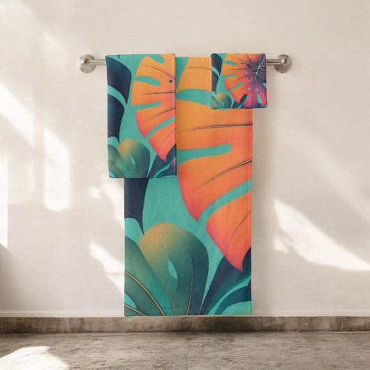 Dicke Neon Monstera Vibrana tropisches Leaf-Muster Badhandtuch Set