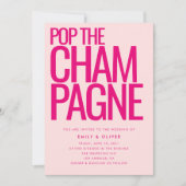 Dicke Neon Pink Pop der Champagne Moderne Hochzeit Einladung (Vorderseite)