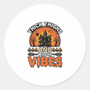 Dicke Oberschenkel Hexen-Vibes Halloween-Shirt-Des Runder Aufkleber