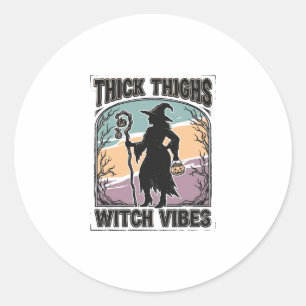 Dicke Oberschenkel Hexen Vibes Vintage Halloween T Runder Aufkleber