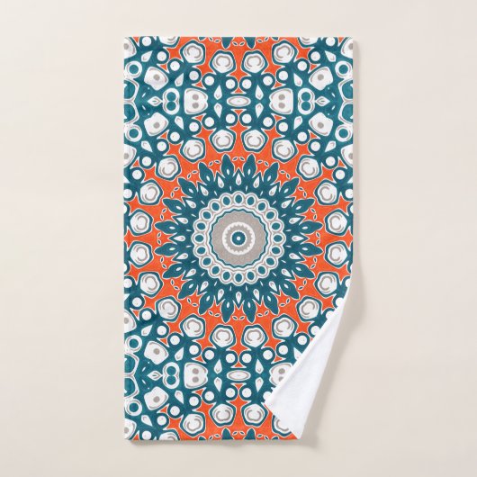 Dicke Orange & Aquamarin Mandala Geometrisches Tot Badhandtuch Set (Handtuch)
